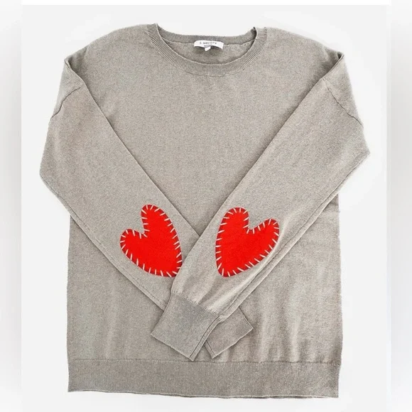 J Society Heart Sleeve Sweater with Red Heart Elbow Patches - Picture 3 of 8